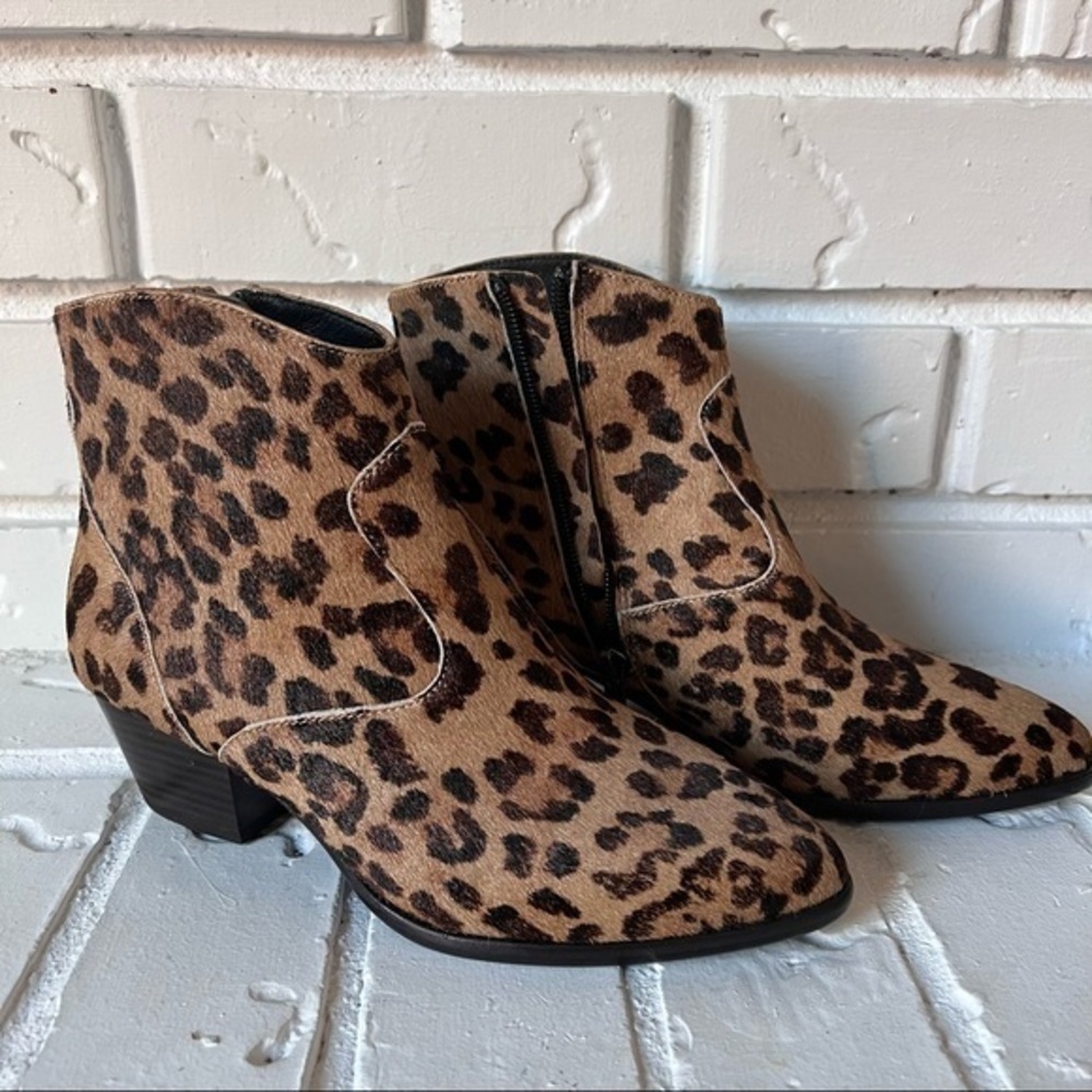Ash Henna Leopard-Print Cow Hair Booties, Black/Tan, Size 7 (37)